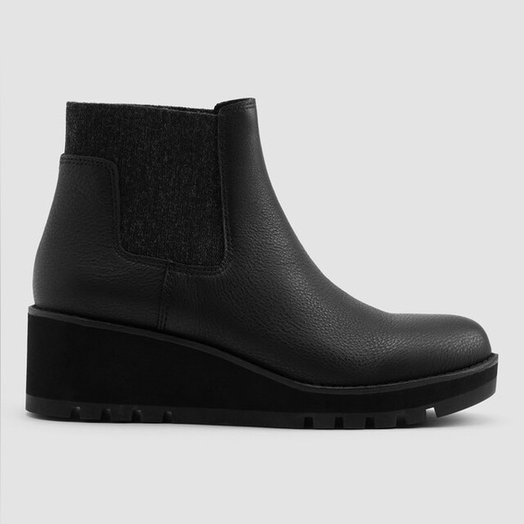 Eileen Fisher Chelsea Wedge Washed Leather Bootie Sz 11 Black Wool Elastic Side - Picture 2 of 13